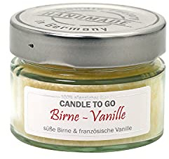 Candle Factory Candle TO GO Duftkerzen aus pflanzlichem Stearin im modernen Schraubdeckelglas, ca. 20h Brennzeit, Duft: Birne-Vanille