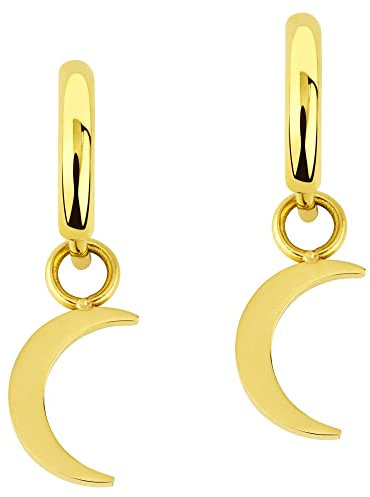 ARTIQO Creolen aus Edelstahl Ohrringe, Creolen mit Anhänger (1,5cm Durchmesser) Statement Ohrringe mit Mond Anhänger - wasserfest und hautfreundlich - Modell Mond-Gold