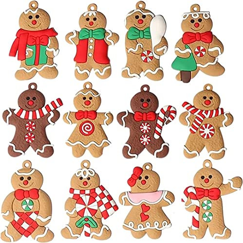 HERZWILD Lebkuchenmann Anhänger 12pcs Ingwer-Mann Lebkuchenmann Dekoration Lebkuchenmann Figur Weihnachtsbaumschmuck Anhänger Weihnachtsdeko Figuren Set (B)