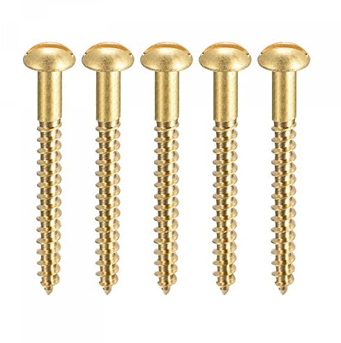 sourcing map Wood Screws M4 x 40mm Slotted Round Head Brass Self-Tapping Screw 20 Pcs