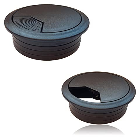 2er Set Kabeldurchführung Schreibtisch 60mm - Farbe [schwarz] - Kabeldurchlass mit Staubdichtung für diverse Büro Schreibtische & Arbeitsplatten | runde Kabeldose aus ABS Kunststoff | Kabelauslass