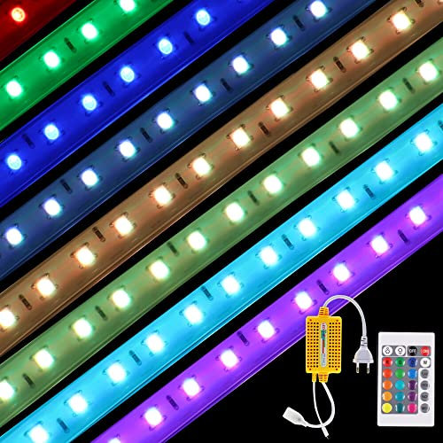 XUNATA 1m Flexible 220V 5050 RGB Tira LED con Control Remoto, 60 LEDs/m Luces, IP65 Impermeable, Escalera de Techo Tira de LED Cocina Light Decoración de Ingeniería