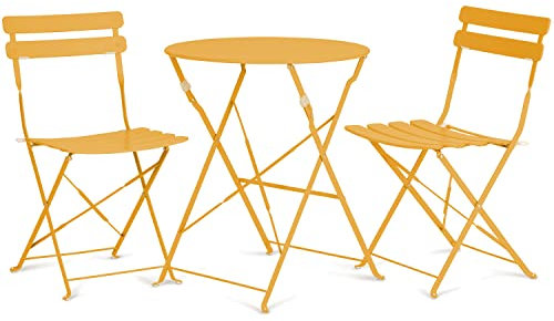 Vanage | Bistro Set Balkon | Balkonmöbel klappbar Set 3-teilig | pulverbeschichteter Stahl, wetterbeständig, Gartentisch & Stühle perfekt für Garten & kleine Balkone