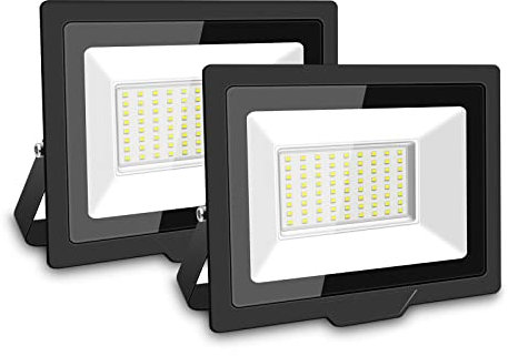 SKYWORLD 2 Pcs Projecteur LED Extérieur 50W 5000LM, 6000K Blanc Spot LED Extérieur, Lumière de Sécurité IP66 Étanche, Lampe LED Eclairage pour Patio Jardin Garage Entrée Terrasse Usine