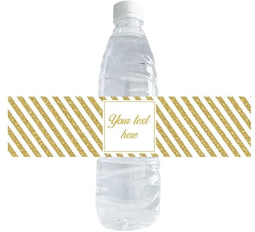 Lot de 20 étiquettes autocollantes dorées pour bouteille de luxe avec nom personnalisé, fête prénatale, anniversaire, baptême, vacances, décoration de mariage (C, 20,5 x 5 cm)