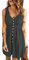 AUSELILY Sommerkleid Damen Casual Button Down Mini Kleid Cute V Neck Strandkleid mit Taschen Schwarz Grau M