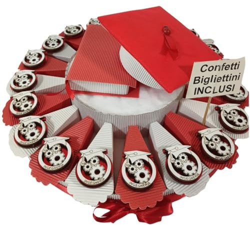 Bomboniere laurea ingegneria struttura torta con magneti ingranaggi e incisione facoltà in legno confetti e bigliettini inclusi (20 fette)