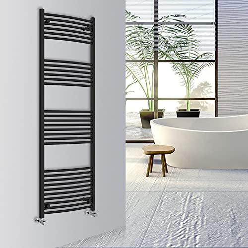 Warmehaus Curved Bathroom Heated Towel Rail Warmer Radiator Central Heating 1800x600mm - Black
