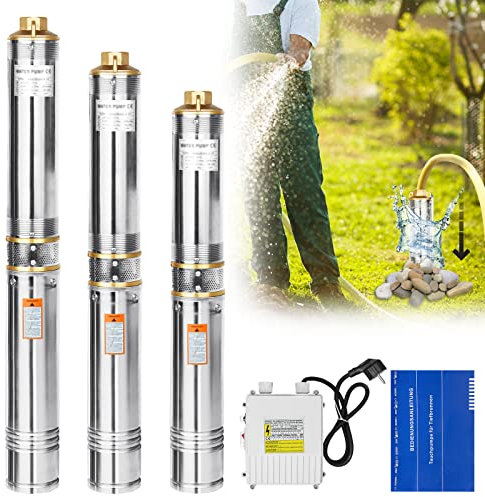 XMTECH Tiefbrunnenpumpe 750W Brunnenpumpe aus Edestahl mit 20m Verbindungskabel, Tiefbrunnenpumpen Tauchpumpe Rohrpumpe für Brunnen, Schächten, Zisternen, Maximale Fördermenge 4.000 l/h