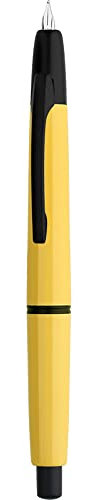 Majohn A2 Press Fountain Pen Extra Fine Nib with Box, Retractable Yellow Resin Ink Pen with Converter Writing Pen Set (Black Clip Version)
