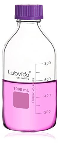 Labvida 1 pc of 1000mL Round Media Storage Bottles, with GL45 Screw Cap in Purple, 3.3 Borosilicate Reagent Bottles for Labs, Schools and Home Use Glass Bottles, LVAD007