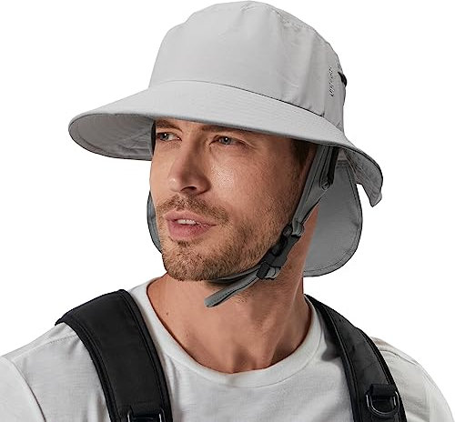 JOYART Surfhut mit Kinnriemen zum Surfen, Bootfahren, Reiten, Angeln, Wassersport, Herren und Damen, breite Krempe, Grau, 0