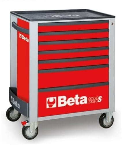 BETA - C24S/7-R Cajonera para Herramientas portátil con 7 cajones con Superficie de Trabajo de ABS de Alta Resistencia - Rojo