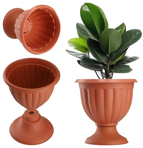KADAX Maceta, cuenco de plástico para flores, trofeo redondo para plantas, maceta ligera de terracota, para jardín al aire libre y patio (29 cm, terracota)