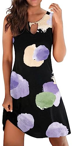Vestito Estivo da Donna Abito Ampio Senza Maniche con Stampa Floreale Girocollo Abito da Spiaggia con Scollo a Barchetta Vestito 18esimo (Purple, S)