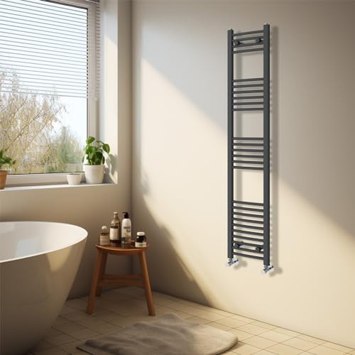NRG Anthracite Heated Towel Rail Curved Designer Radiator - 1600×300mm | Modern Radiator, Steel, Wall Mounted, Central Heating Towel Warmer, UK Central Heating Compatible, for Bathroom