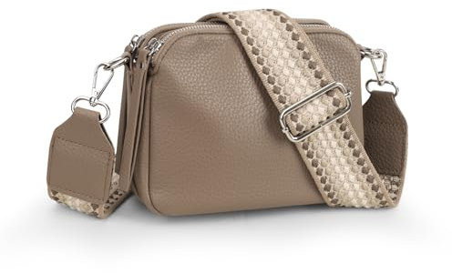 VONAL Umhängetasche Klein Damen Echtes Leder Crossbody Bag Damen Handytasche zum Umhängen, Moderne Handtasche Taschen mit Breitem Schultergurt für Arbeiten Einkaufen Reisen