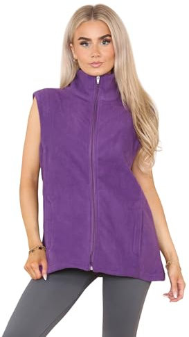 Chic Femme Ladies Bodywarmer | Gilet for Women - Warm Fleece Sleeveless Vest Jacket - Outdoor & Hiking Polar Fleece Zipper - Full Zip - 2 lower pockets (UK, Numeric, 12, 14, Regular, Regular, Purple)