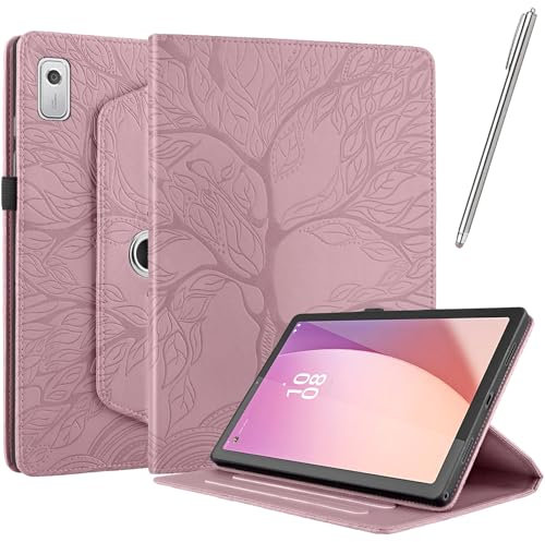 Netany Rotating Custodia per Lenovo Tab M9 2023, con penna PU Pelle Flip Cover, con portapenne Supporto Rotazione 360 Protettiva Cover - Oro Rosa