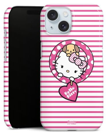 DeinDesign Premium Case kompatibel mit Apple iPhone 15 Smartphone Handyhülle Schutzhülle glänzend Hanami Hello Kitty Offizielles Lizenzprodukt