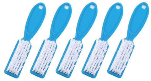 5 Pcs Nail Art Dust Clean Brush, Plastic Long Handle Fingernail Cleaning Scrubbing Brushes, Nail Cleaning Brushes for Home & Salon Use (Blue)