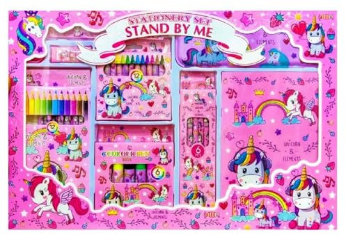 PEBBLE HUG Unicorn Stationary Kit for Girls Pencil Pen Book Eraser Sharpener, Stationary Kit Set for Girls/Birthday Gift, Colours & Accessories for Kids Girls