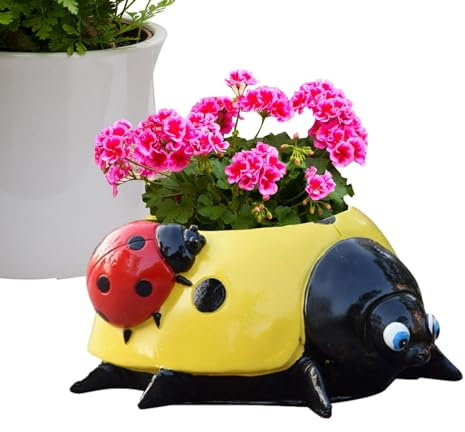 Ladybug Flower Pot, Resin Seven- Ladybug Planter, Key Bowl Decorations Planter, Lawn Ornament Ladybug Planter, Home Garden Decor Ladybug Pot, Desk Top Ladybug Flower Pot, Ladybug Planter for Garde