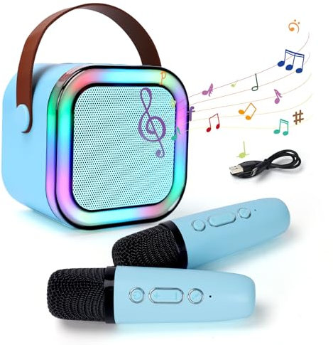 Regalo de Karaoke Microfonos para Niña y Niño de 4 5 6 Años: Microfono de Karaoke para Niños de 6 7 8 9 Años Juguete de Microfono de Karaoke para Niños de 4 a 12 Años(2 Mic Azul)