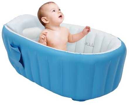 Aufblasbare Baby-Badewanne, Faltbare Säuglings Kinder Badewanne mit Luftpumpe, Reise Tragbare PVC Babybadewanne für Kleinkinder, Rutschfeste Duschwanne, 98 * 64 * 28cm (Blau)