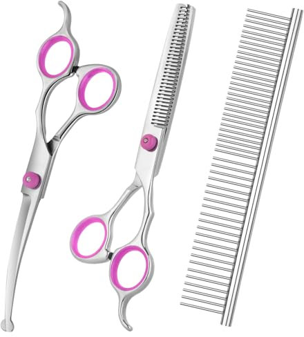 3-teiliges Fellpflegescheren-Set für Hunde und Katzen, Edelstahl, gerade und gebogene Schere mit Fellpflegekamm