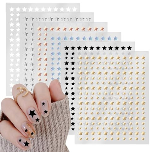 Yuanchu 6 Blatt Stern-Nagelaufkleber, 3D-Glitzer Nagelkunst-Aufkleber Selbstklebende Nagelsticker Geometrie-Stern-Aufkleber Dekoration DIY Nageldesign Zubehör Nail Art Dekorationen für Frauen Mädchen