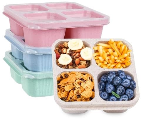 JOYVOX 4 Pack Snack Boxes, Reusable Bento Lunch Boxes with Lids, Microwave Safe, Food Storage Containers for Adults, Stackable Meal Prep Boxes for Snacks and Lunches