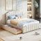 okwish Polsterbett 140 x 200 cm mit 2 Schubladen und Kopfteil, Fußteil Samt Beige