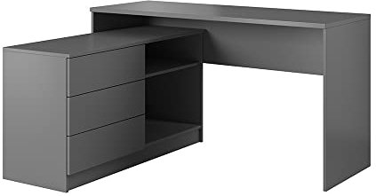 BETTSO - Eckschreibtisch mit Stauraum - Schreibtisch mit Regal und Schubladen - 138cm breit, 110cm tief - Computertisch mit Stauraum für Kinderzimmer, Jugendzimmer, Home Office - Schreibtisch Graphit