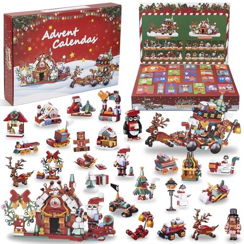 Adventskalender 2024 Kinder, 24 Tage Weihnachts-Adventskalender für Kinder/Jugendliche, 12-in-1-Baustein-Set, Spielzeug für Jungen/Mädchen
