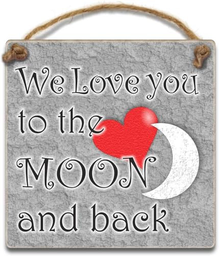 Hanging Wooden Plaque We Love You To The Moon and Back Present for Girlfriend, Wife, Boyfriend, Husband, Mum Dad Gift