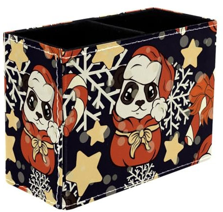 VAPOKF Joli pot à crayons de Noël en forme de panda, étoiles, flocons de neige pour bureau, 2 compartiments, pot à crayons, pinceaux de maquillage, organisateur de fournitures de bureau pour la maison
