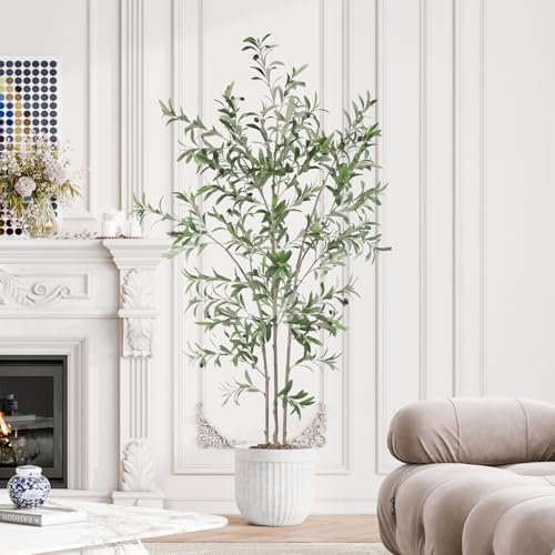 YOLEO Grand olivier artificiel en pot - 180 cm - En plastique - Pour maison, bureau, balcon, jardin, décoration moderne