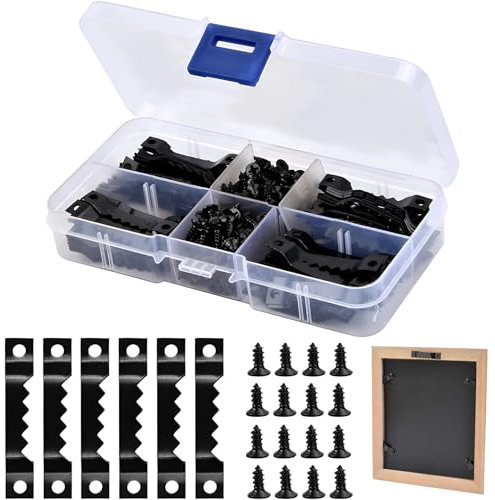 100 Sets Bilderhaken,Mit 200 Schrauben,Holzhaken BildaufhäNger,Bilder AufhäNgen Bilderrahmen AufhäNger,Geeignet FüR Zuhause,BüRo Usw Bilderrahmen Haken,Schwarz