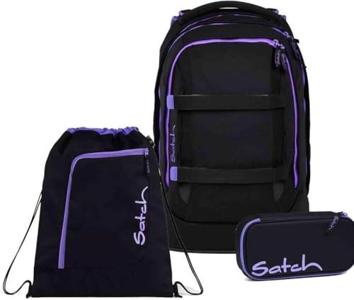 Satch Pack Schulrucksack Set 3tlg. inkl. Schlamperbox und Sportbeutel (Purple Phantom)