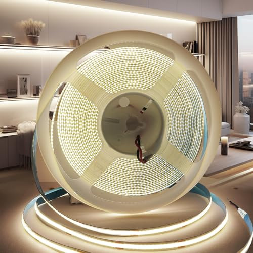PERVADEO Striscia LED COB 24V Autoadesiva, 5M Strip LED Flessibile Bianco Naturale 4000K 320LEDs/M Strisce LED Adesiva Tagliabile Per Casa Camera Cucina(Senza Alimentatore)