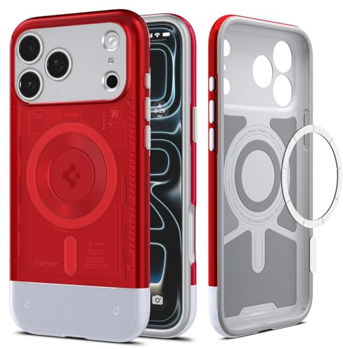 Spigen iPhone 17 Pro Hülle Classic C1 MagFit -Ruby | Kompatibel mit MagSafe, Retro Design, Stylisch Farbig, Angenehm Griffig, Air Cushion Tech