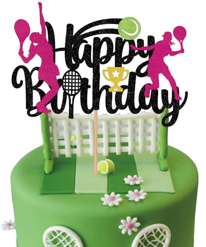 Women's Tennis Cake Topper for Girls Tennis Happy Birthday Cake Toppers Decorations Glitter Girl Tennis Theme Birthday Party Supplies
