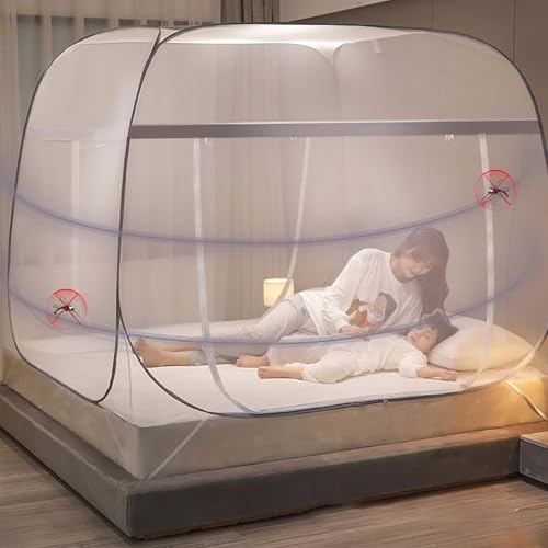 Moustiquaire pour lit de terrasse, tente portable pop-up pour lit bébé adulte, voyage pliable avec fond pour chambre à coucher, cour, camping, pêche, randonnée, voyage, facile à installer