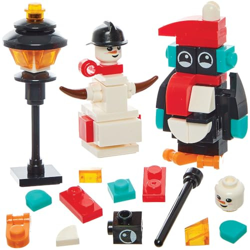 Baker Ross FN611 Penguin & Snowman Building Bricks – Pack of 2, Construction Sets for Kids to Build Festive Characters, Ideal for Creative Play and Gifts