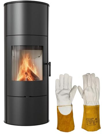 KRATKI Kaminofen aus Stahl Holzofen Rollo 7kW Ø150 BImSchV 2 EEK A schwarz | Freistehend aus Stahl, schwarz, 80,1% Wirkungsgrad, raumluftunabhängig, Ecodesign. Hitzebeständig, HKI-zertifiziert