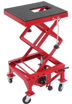 Motorradhebebühne, 200KG Scherenhebebühne mit Rollen, Einstellbare 35-87cm, Hydraulischer Motorradheber, Rot
