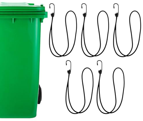 hommova 5Pcs Wheelie Bin Locks, Rubber Coated Braided Wire Rope Universal Outdoor Trash Can Lid Locks Kit 6mm x 600mm