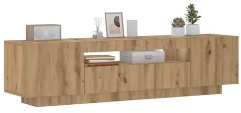 Meuble TV Moderne avec Lumières LED RGB, Meuble Télévision Flottant en Bois d'Ingénierie Chêne Artisanal 160 cm, Espace de Rangement pour Salon et Salle de Séjour