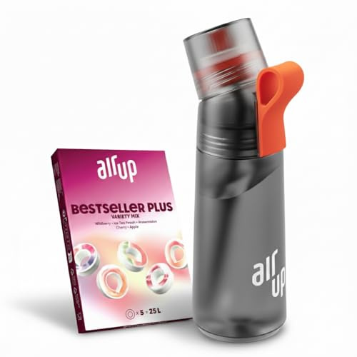 AIR UP Borraccia Twist Pro Charcoal Grey 600ml, con 5 pod aromatizzati | Ricariche pod disponibili separatamente, ideale per palestra e idratazione quotidiana